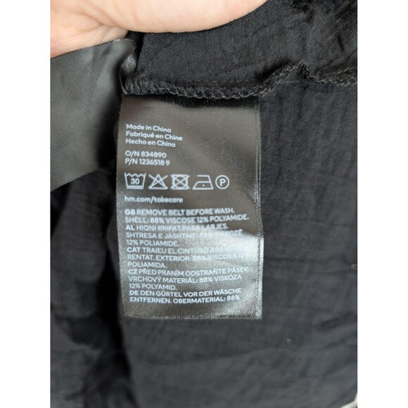 H&M Dress Womens XL Black Long‎ Sleeve Crinkled Belted Wrap V Neck Tunic Top - Picture 6 of 8